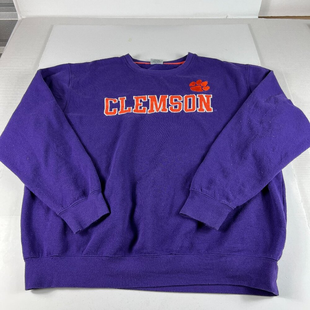 Stadium Clemson Tigers Sweatshirt Extra Large Purple Faded Embroidered Crewneck